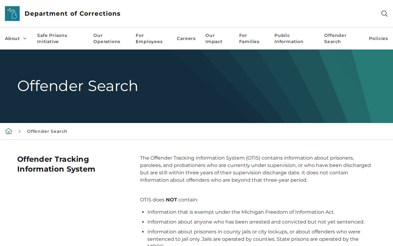 Michigan OTIS search for Leelanau County released inmates