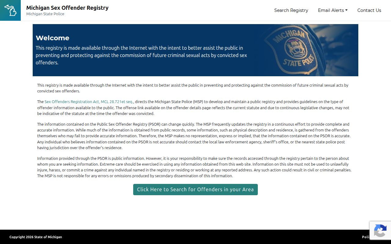 Michigan registry photo channel for a qualifying Leelanau County released inmate
