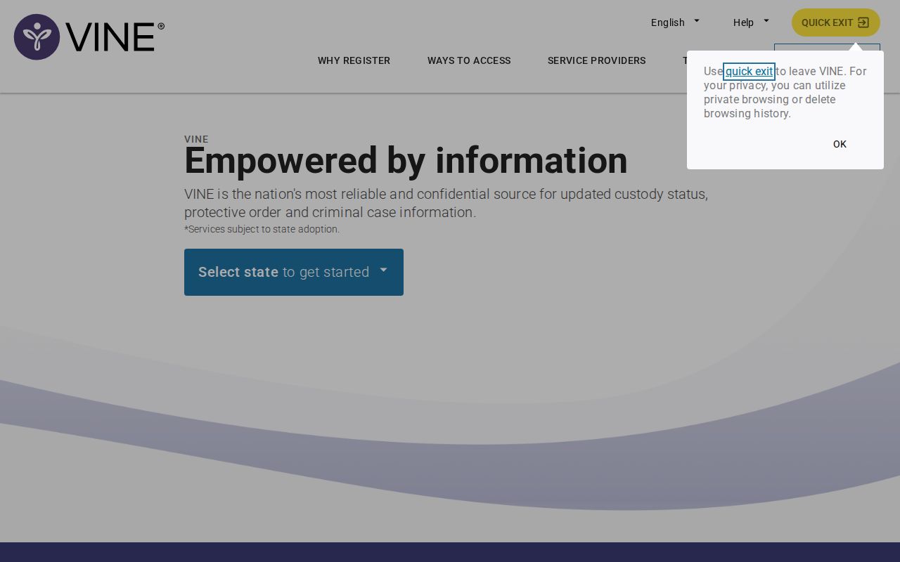 Leelanau County VINELink inmate check and release registration interface